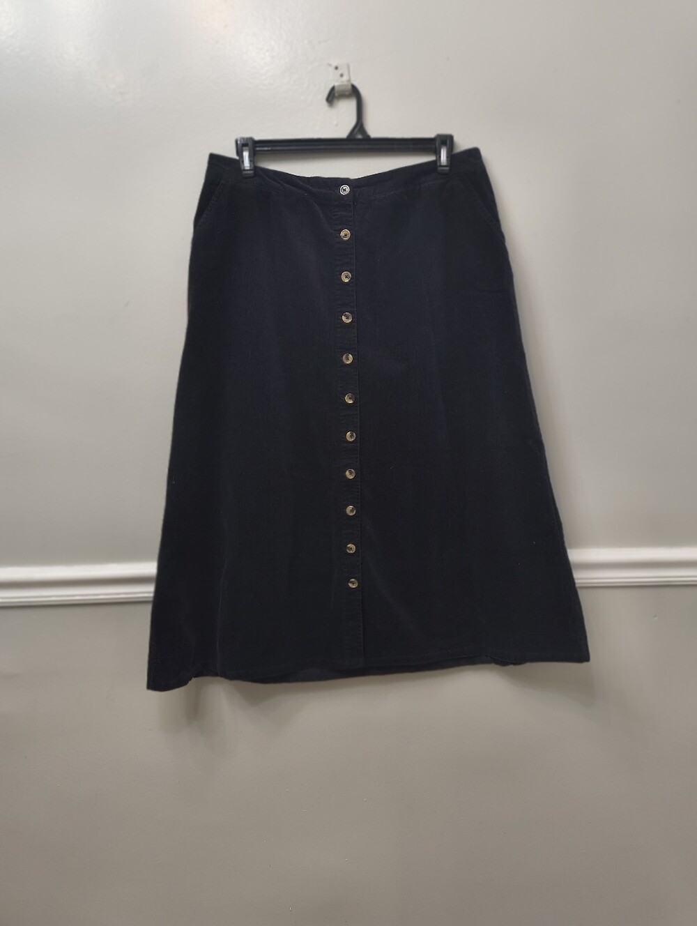 Woman Within Corduroy Black Button Front Skirt Plus Sz 14W Work Fall Minimalist